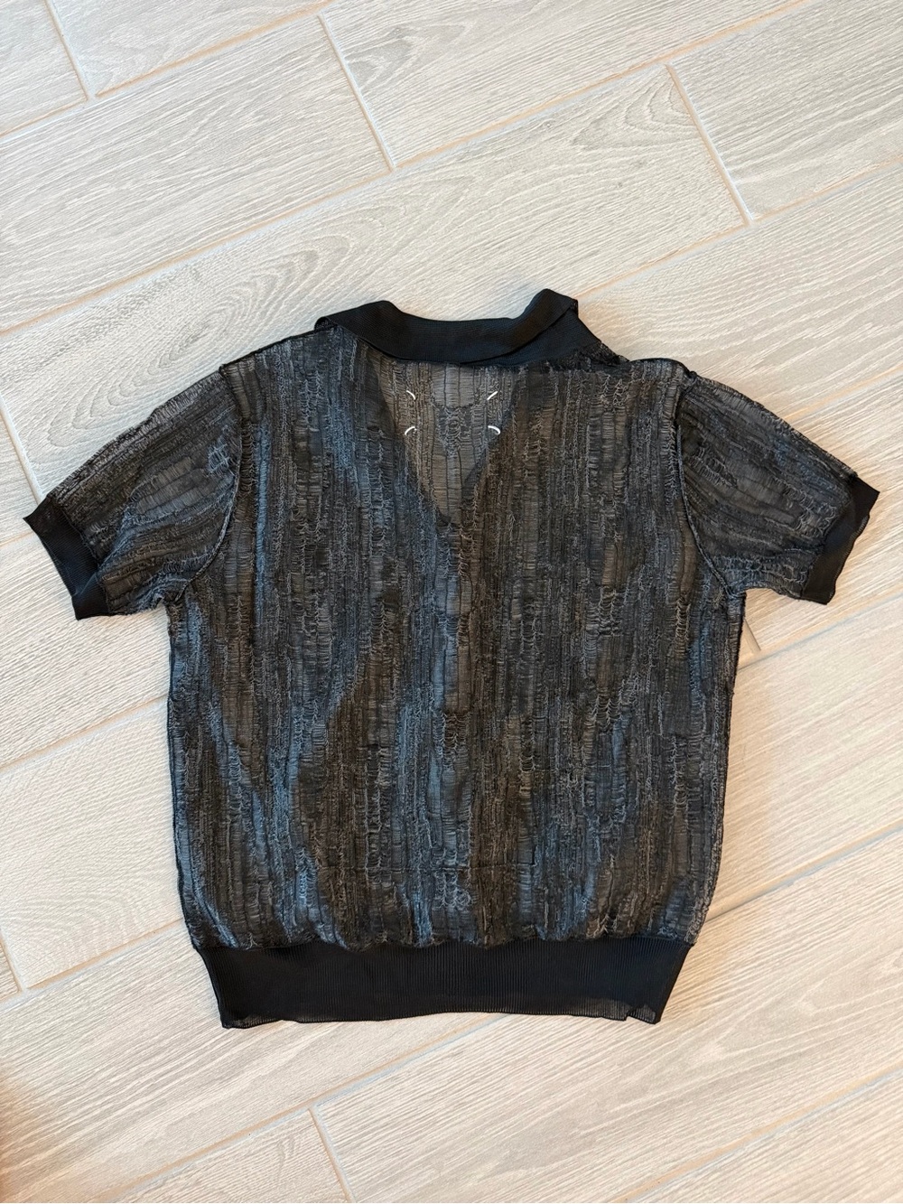 MAISON MARGIELA Open Ladder Knit Textured Distressed Polo Black VGUC - Picture 4 of 6